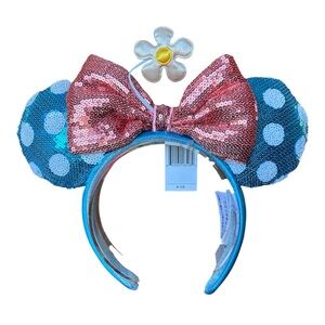 Disney Parks Minnie Mouse Polka Dot Sequined Ear Headband Flower Classic NWT